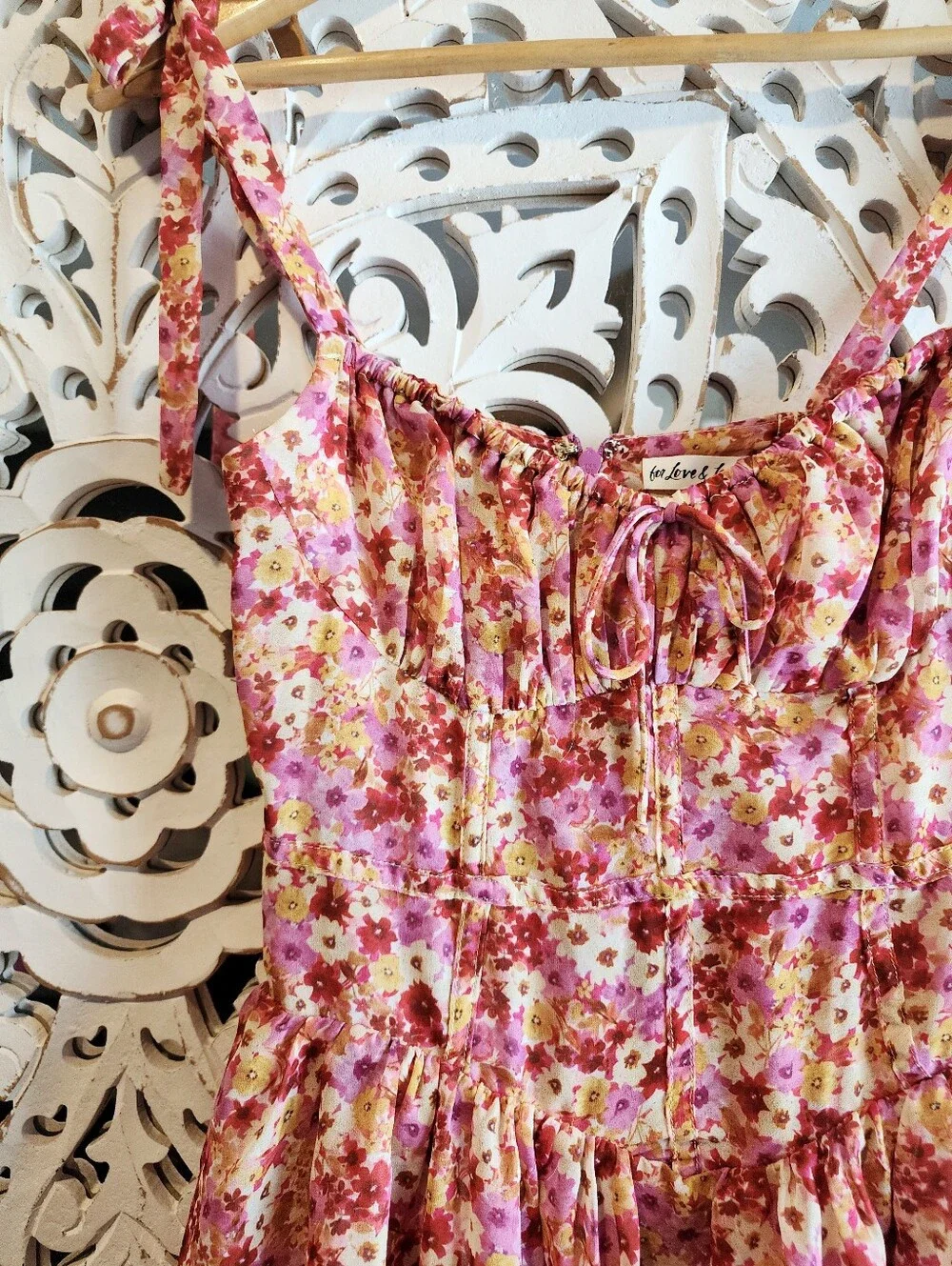FOR LOVE & LEMONS FELICIA MINI DRESS RED YELLOW SWEETHEART NECKLINE WOMENS XS - Picture 7 of 16